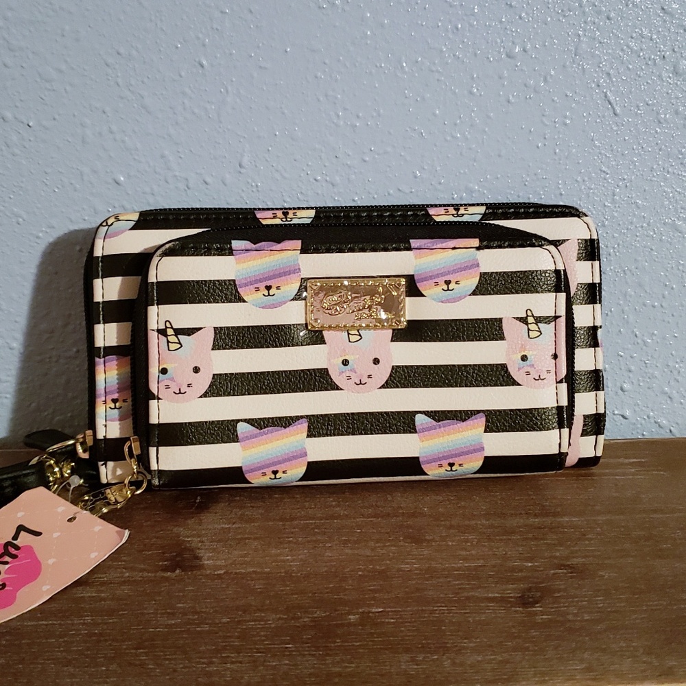 Betsy Johnson Caticorn Cat Unicorn Rainbow Wallet